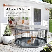 PJYuCien Dog Playpen, 8 Panels 30”H Dog Playpen Indoor with Grey Bottom Pad and Top Cover, Metal Foldable Dog Pen for Indoor Use, Better for Small Medium Animals, Grey