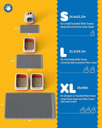 Cat Litter Mat - 23.2'' x 29.1'' Large Litter Trapping Mat, Easy to Clean Litter Box Mat, Waterproof, Urine-Proof, Non-Slip Kitty Litter Mats for Floor, Grey