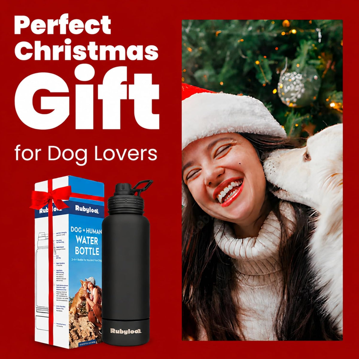 Rubyloo Dog Mom Water Bottle with Detachable Bowl for Dog Lovers – Essentials for Dogs - Solid Black - image 2