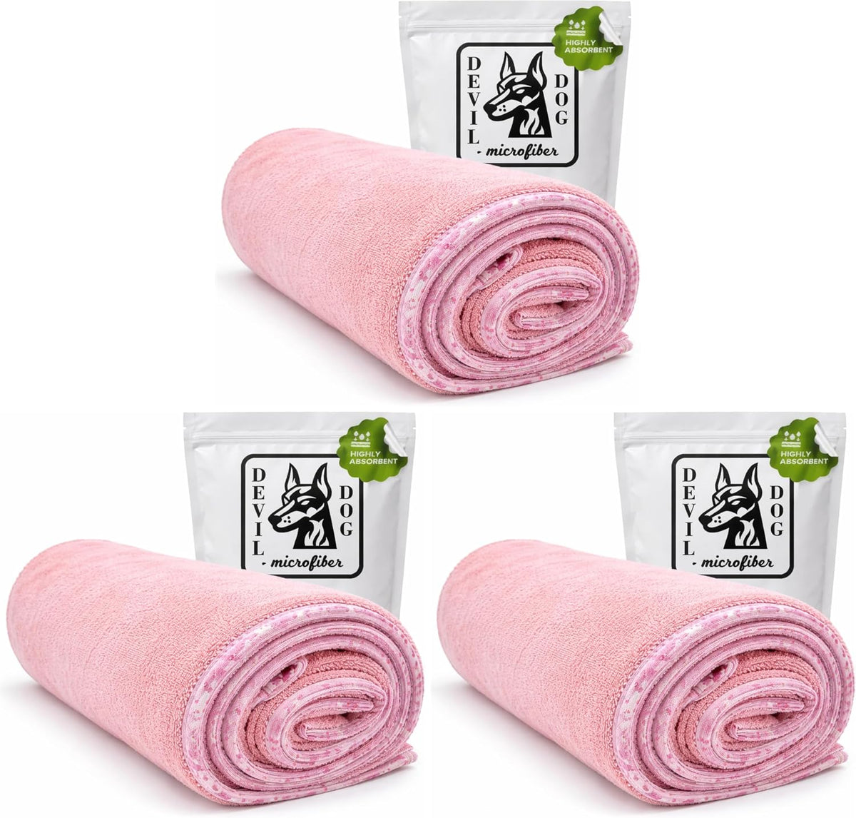 Dog Drying Towel for Dogs - Pink / Large (Pack of 3)