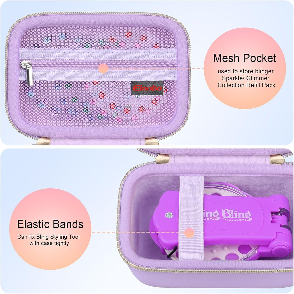 Elonbo pink carrying case for Blinger Diamond Starter Set with double zipper - view 5