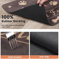 Pet Feeding Mat-Absorbent Pet Placemat for Food and Water Bowl, with Waterproof Rubber Backing, Quick Dry Water Dispenser Mat for Dog and Cat (16"x24", Brown)