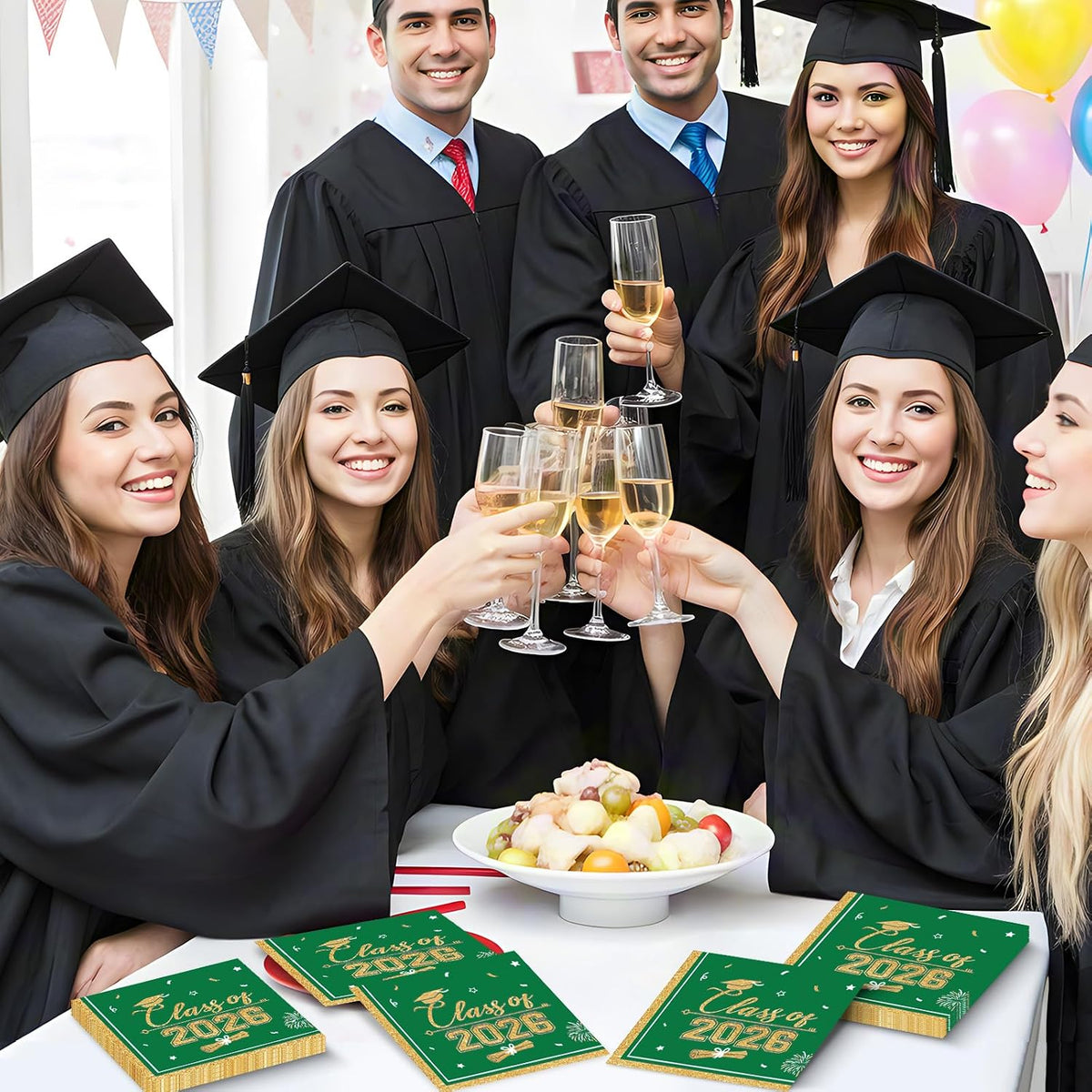 PERFQU Class of 2026 graduation napkins in blue and gold with cap and tassel design - view 16