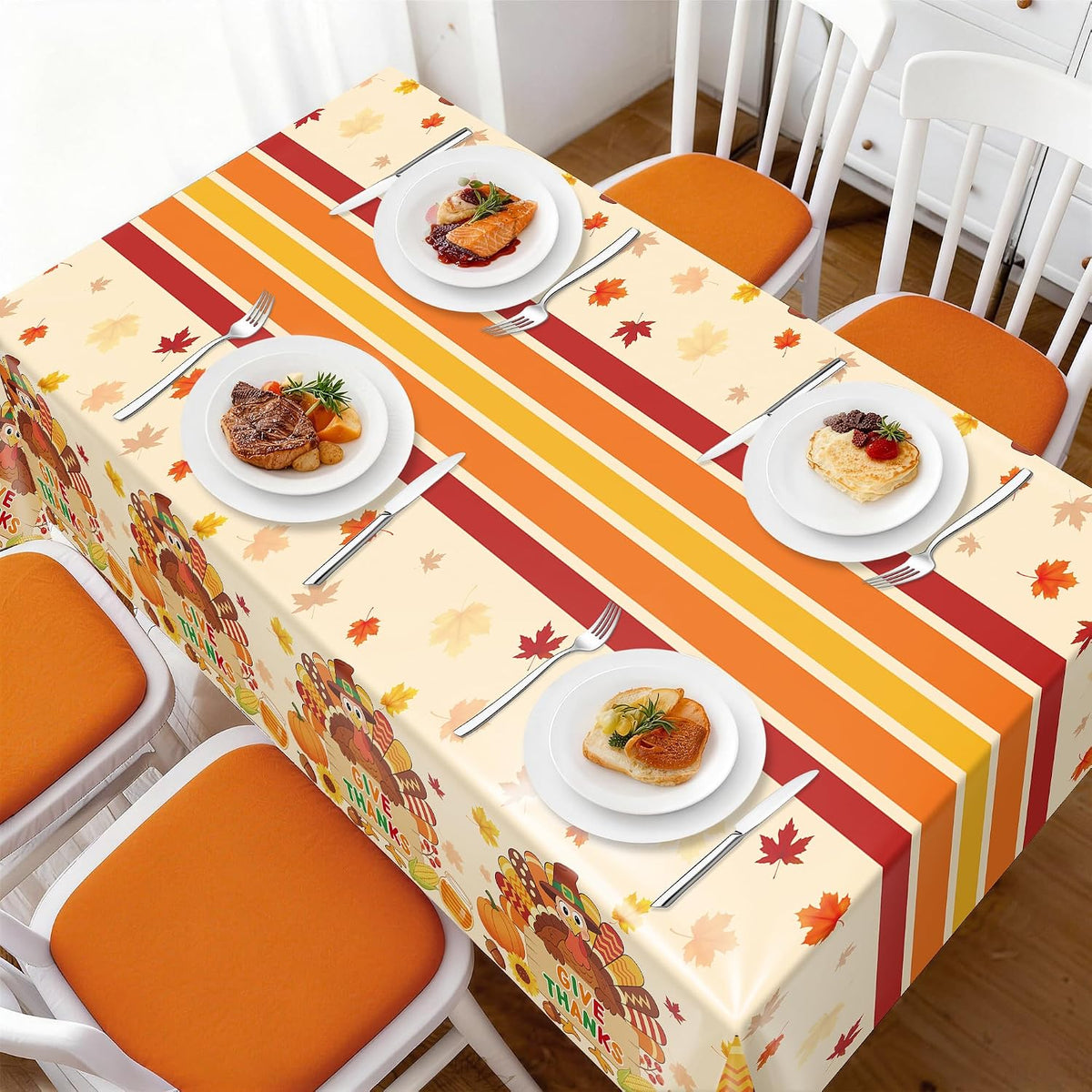 Childom 3 Pack Black and Gold Tablecloths for Events - Thanksgiving Stripes - image 3