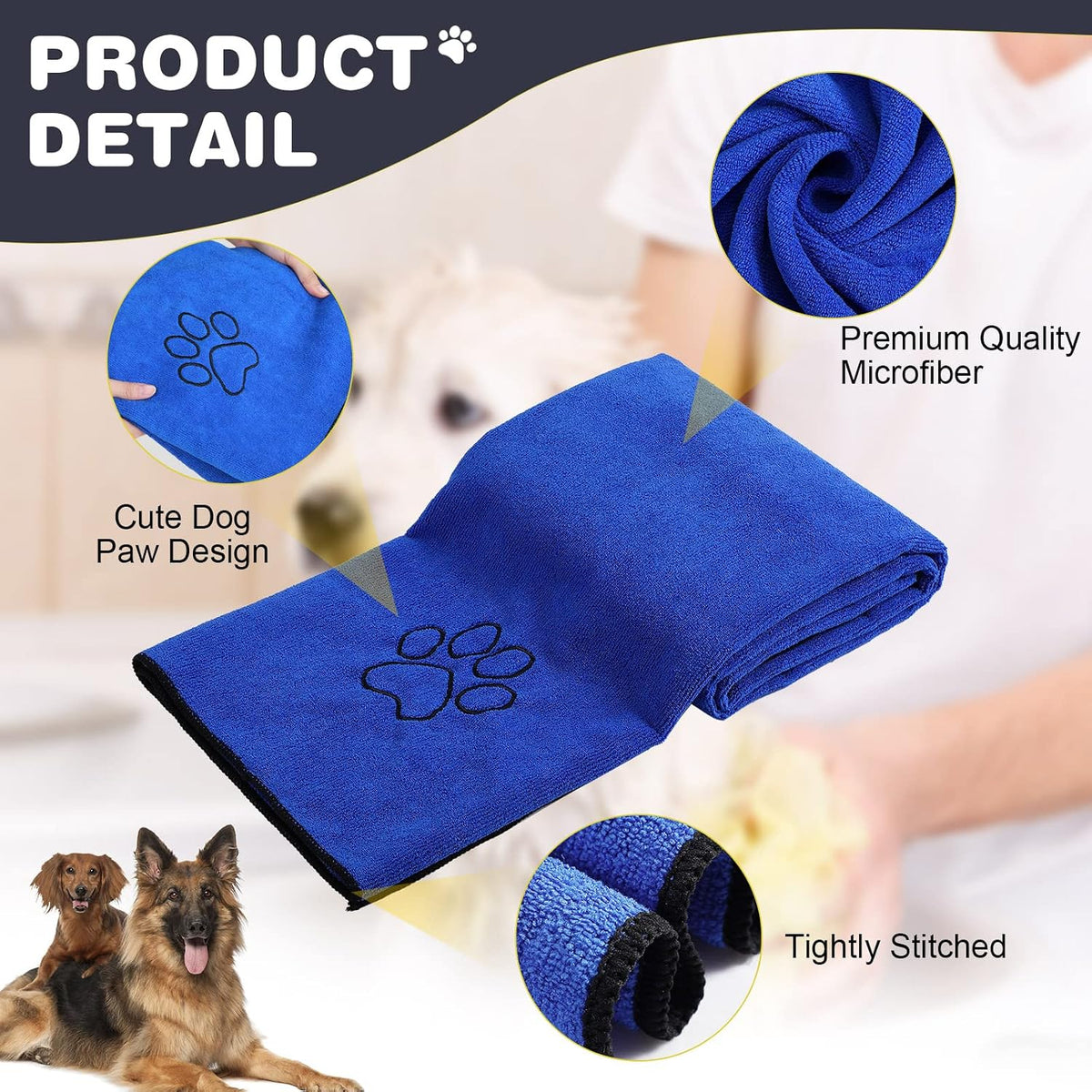 Chumia 4 Pcs Dog Towels for Drying - 30 x 50 Inch / Blue - image 4