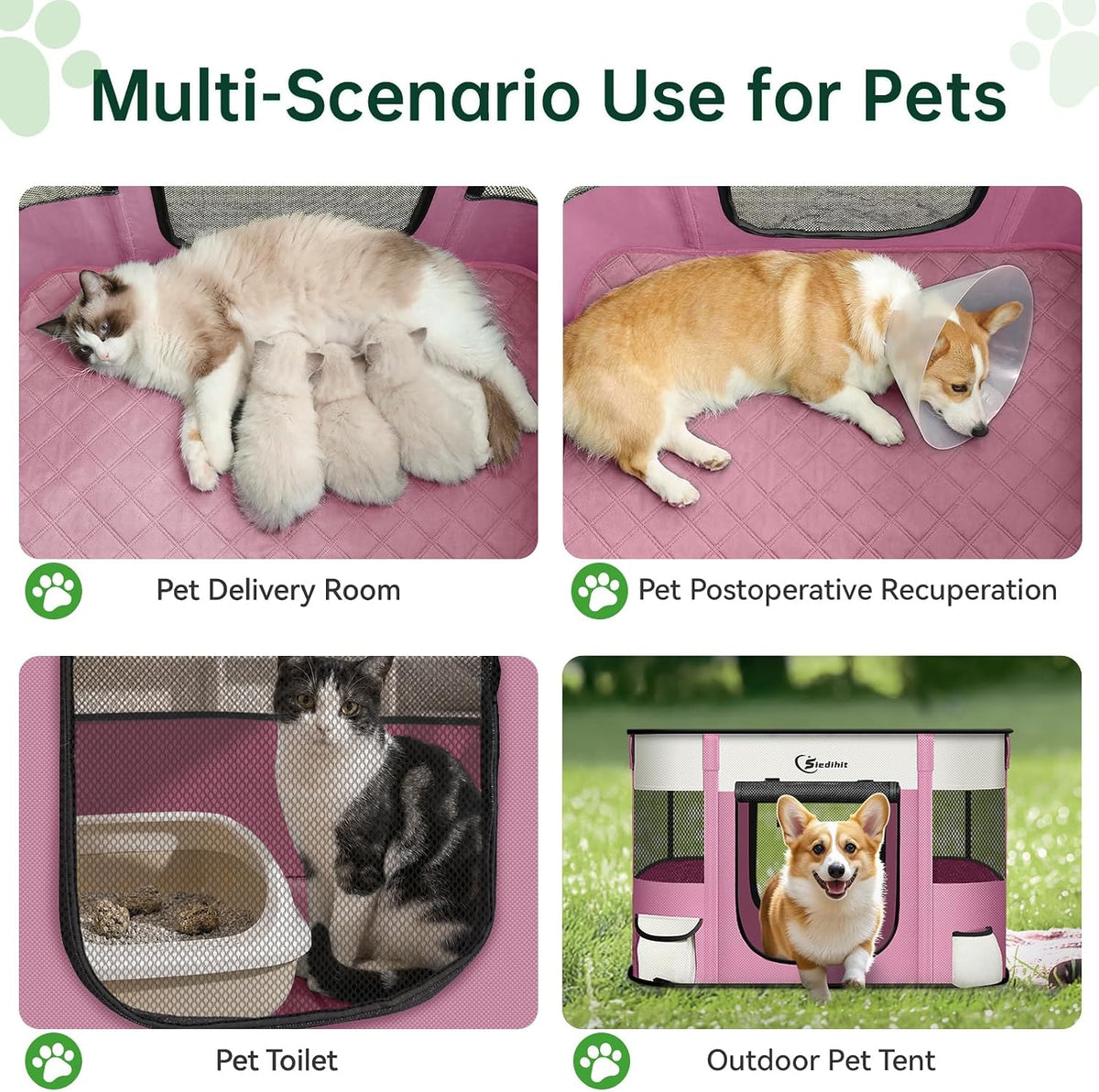 Siedihit 31" Dog Playpen, Cat Puppy Pen - Medium / Pink with Pad - image 2