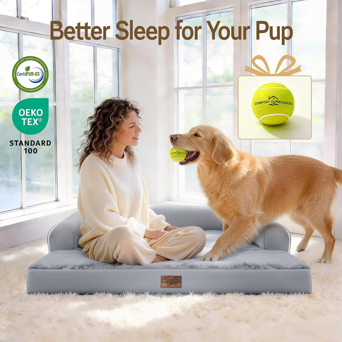 Comfort Expression Orthopedic XL Dog Bed for Large and Extra Large - Grey / 42"L x 30"W x 7.5"Th - image 3
