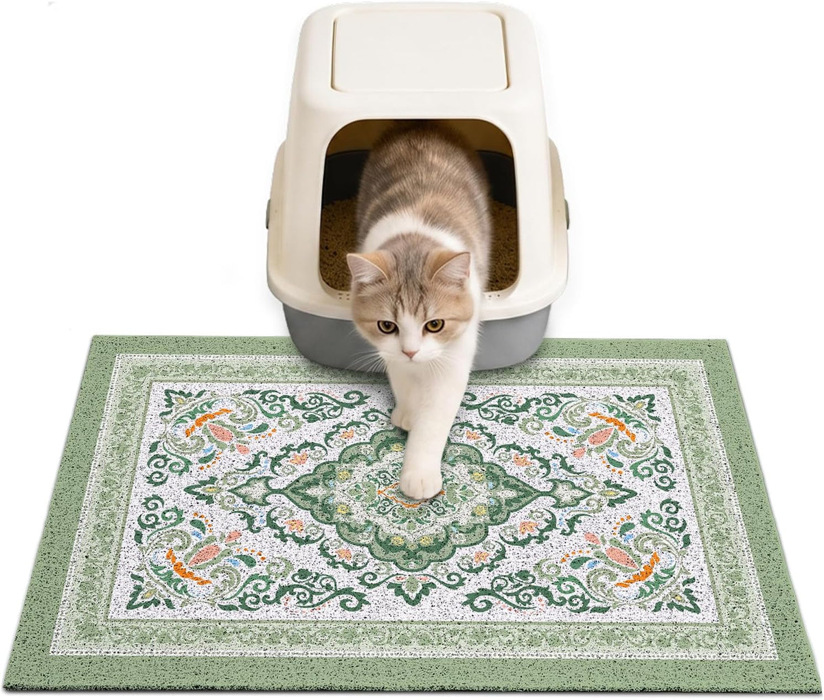24"x15" Cat Litter Mat Non-Slip Washable Litter Box Mat – Daily Care for Cats - DarkSeaGreen / 24X15in