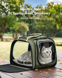 Pecute Cat Carrier, Double Bubble Pet Carrier for Cat Small Dogs - 16.9"L x 11.8"W x 12.6"H / Dark Green - image 3