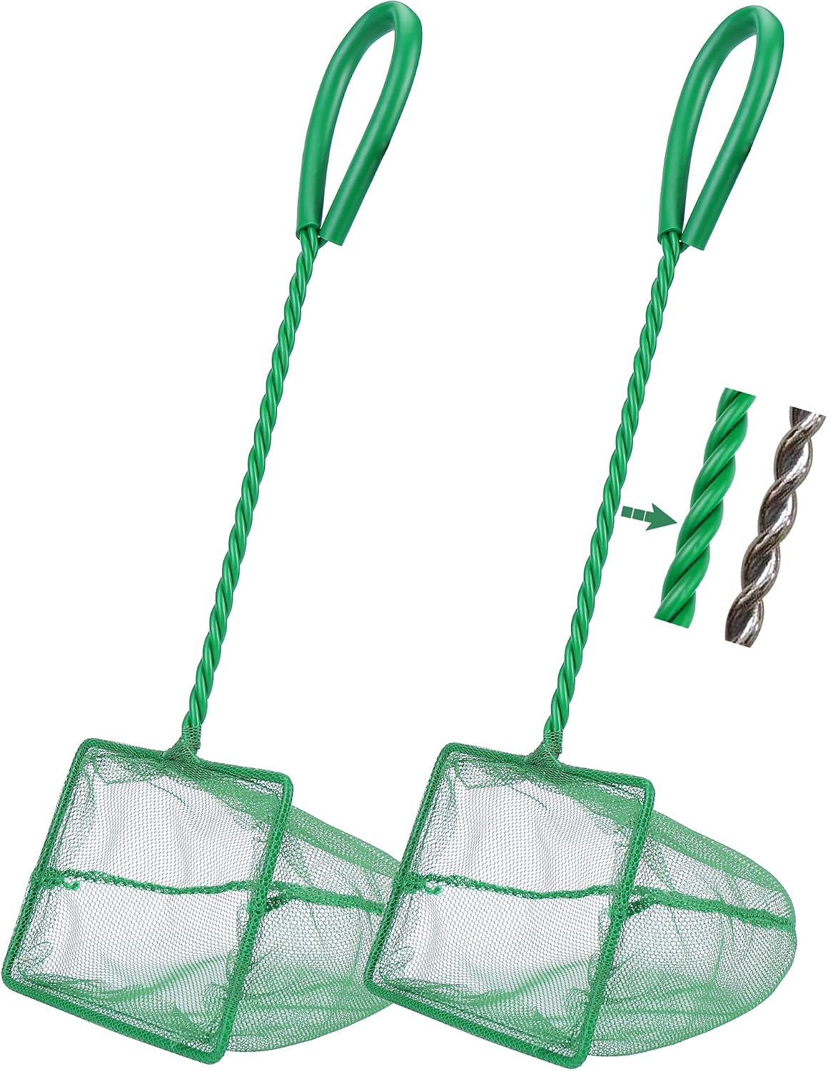 2 Pack Aquarium Fish Net Fine Mesh Quick Catch Tank Skimmer 5 Inch – Essentials for Fish - Green / 4" (2-Pack)