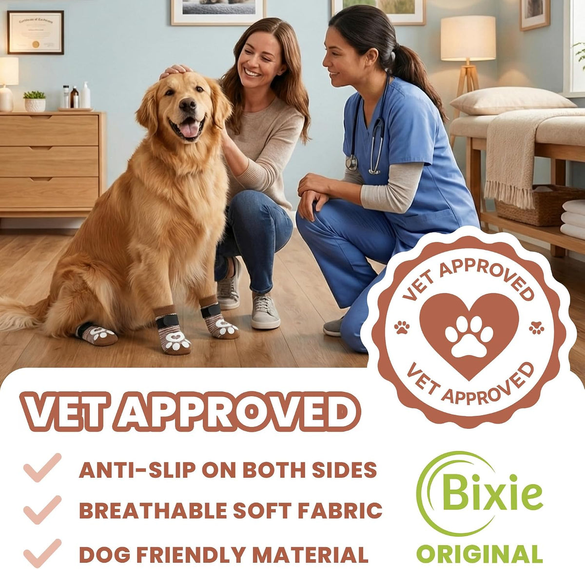 Anti Slip Dog Socks, Dog Socks to Prevent Paw Licking - Brown / XS - image 2