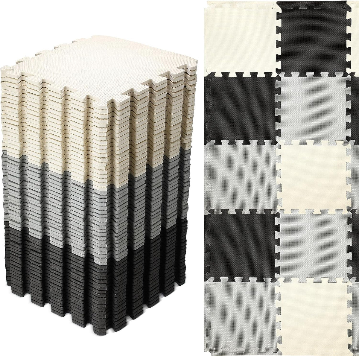 Nuanchu 60 PCS Kids Foam Puzzle Mat, Cream - Black, White, Gray