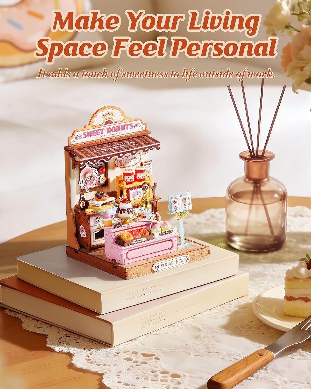 Rolife Tipsy Cat Bar DIY miniature kit, layered mini bar scene for a bookshelf - view 27