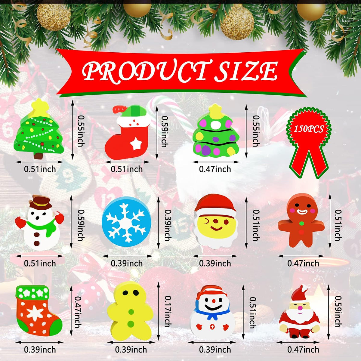 JUNEBRUSHS 150Pcs Fall Mini Erasers - Christmas Style - image 2