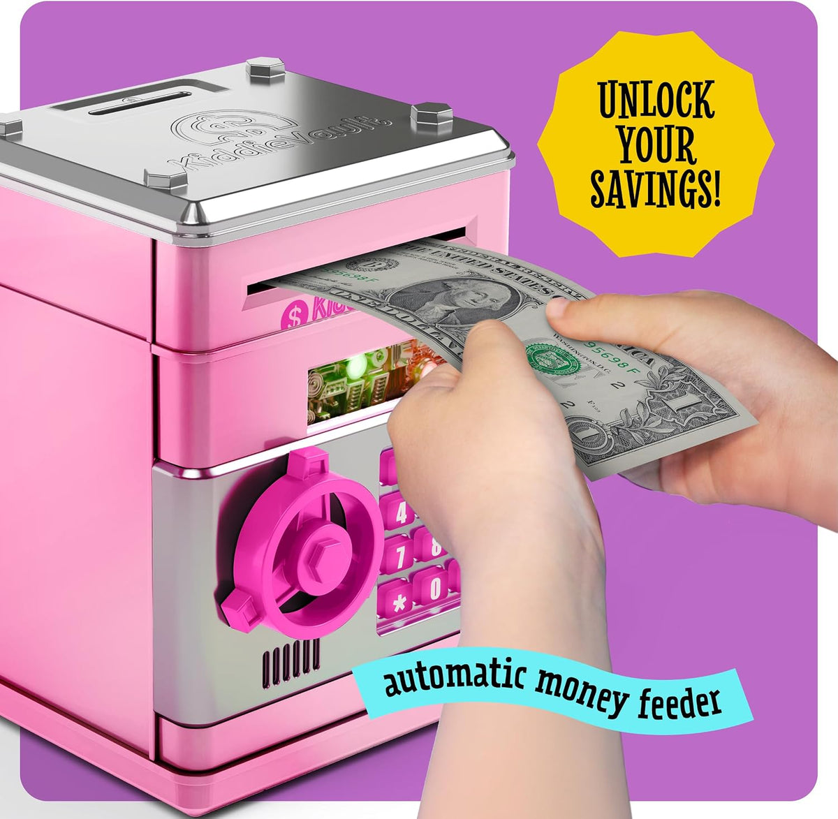 Piggy Bank for Kids, Electronic Money Saving Box w/Code - Pink & Silver - image 2