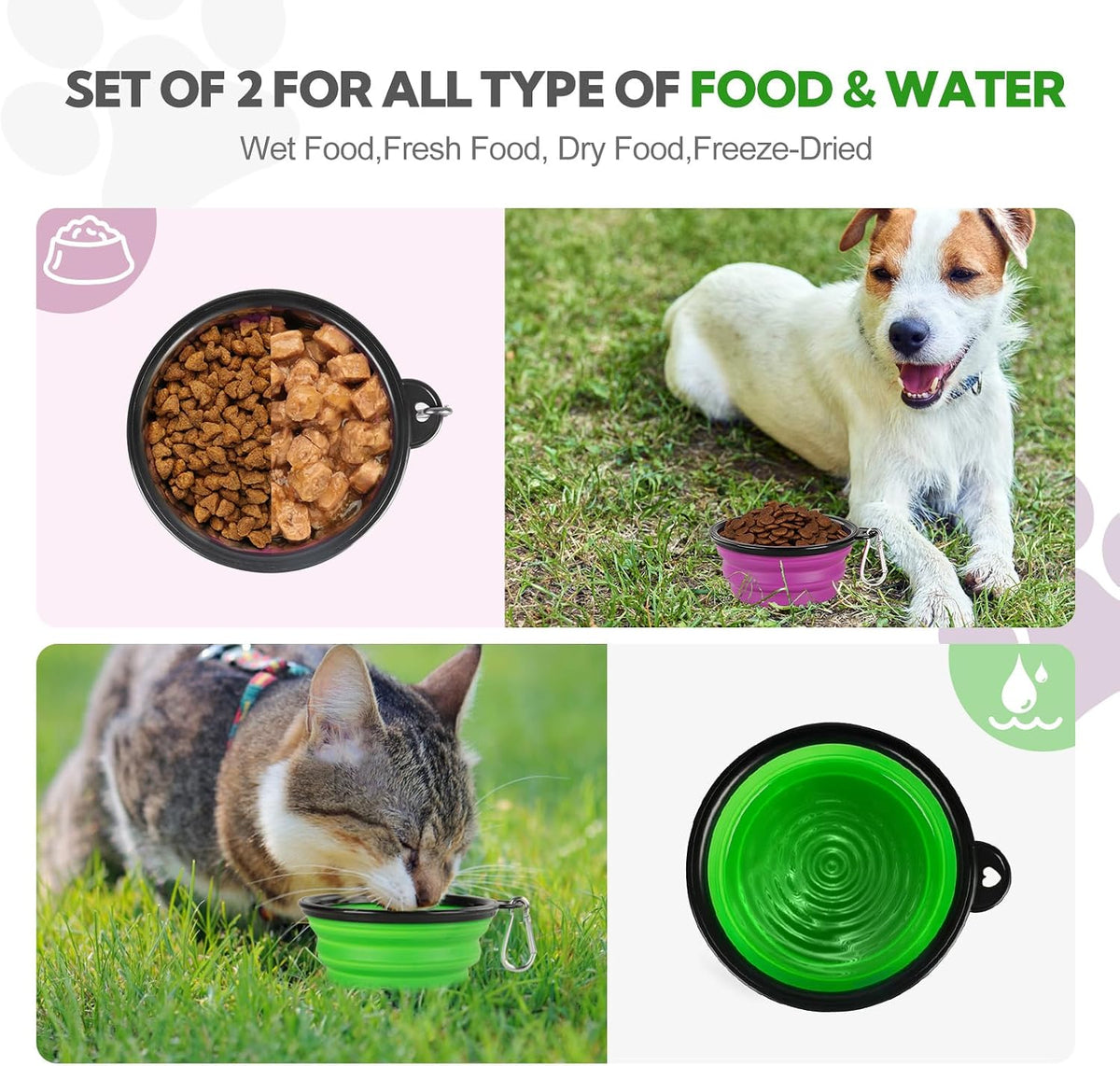 Collapsible Dog Bowl for Travel - Small / Green+Purple - image 2