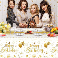 Tudomro 3 Pcs Plastic Happy Birthday Party Tablecloths - White Gold / 3 - image 4