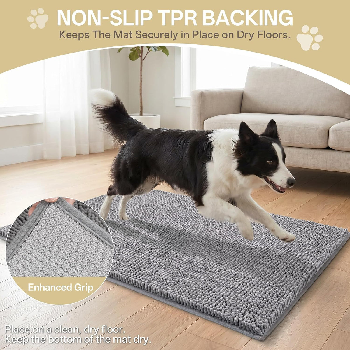 Dog Door Mat for Muddy Paws - 48"L x 30"W x 1.0"Th / Grey - image 2