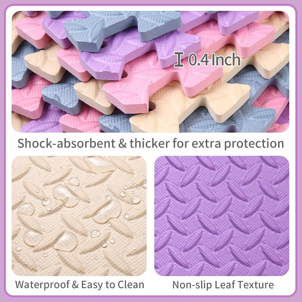 Foam Play Mat for Baby, Soft Non-Toxic Baby Playmat - Beige/Pink/Purple/Gray Blue / 16 Pcs/47.2*47.2 - image 3