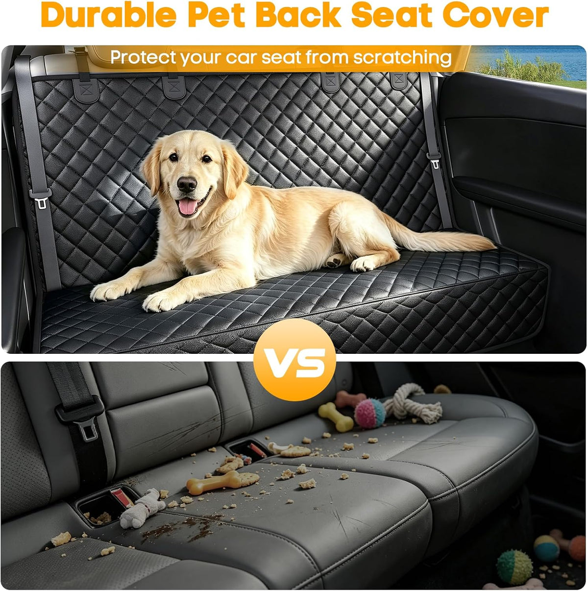 Waterproof Scratchproof Pet Bench Seat Covers for Cars, SUVs – Essentials for Dogs - black-PU Leather / Medium-52"W - image 3