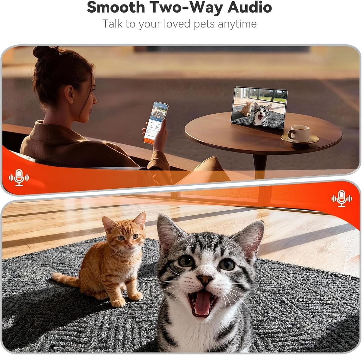 WOPET Automatic Cat Feeder with Camera for Two Cats, 2-Way Audio - White/Orange / Camera - image 2