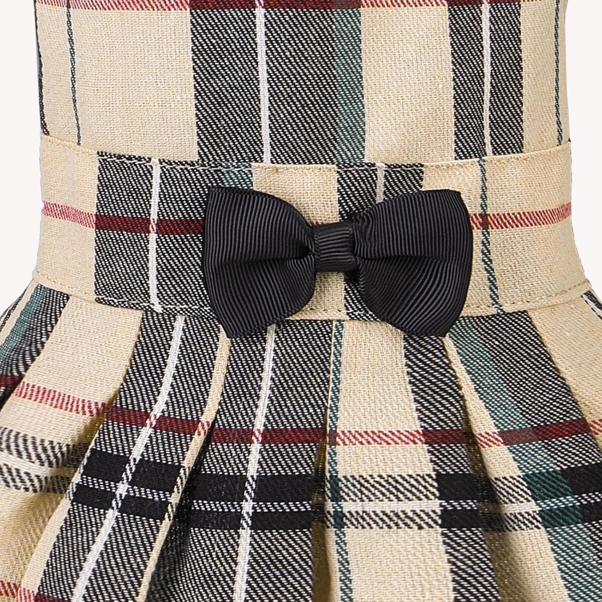 PUPTECK Classic Beige Plaid Dog Dress with Bow Puppy Skirt Clothes M – Essentials for Dogs - Beige(Classic Plaid) / Medium - image 4