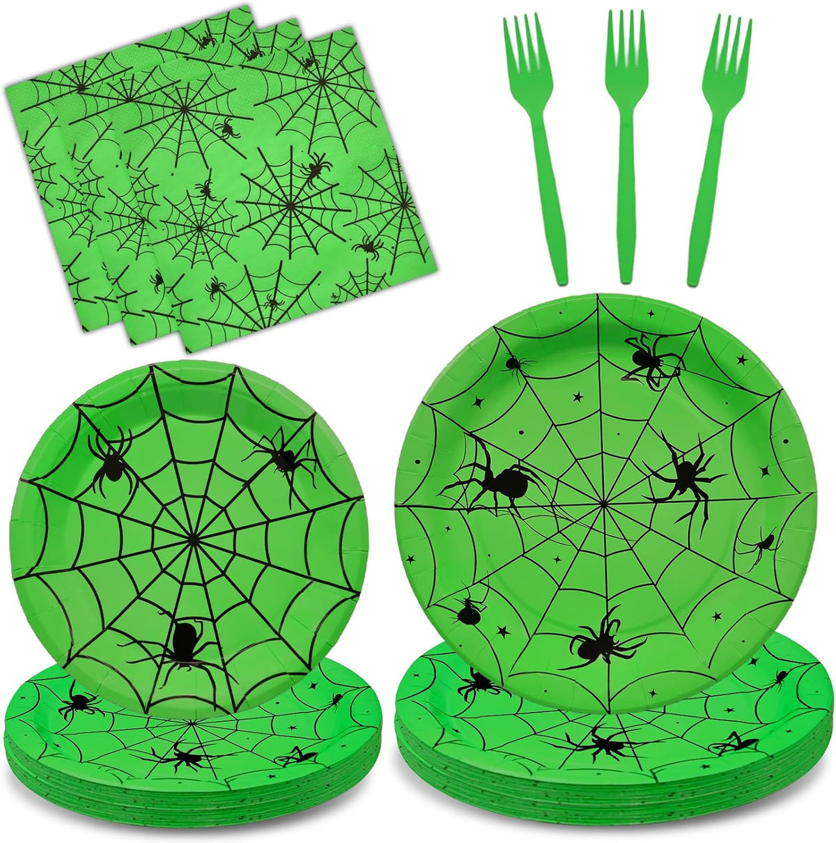 Gistome 96-piece Halloween spider web tableware set with plates, napkins and forks