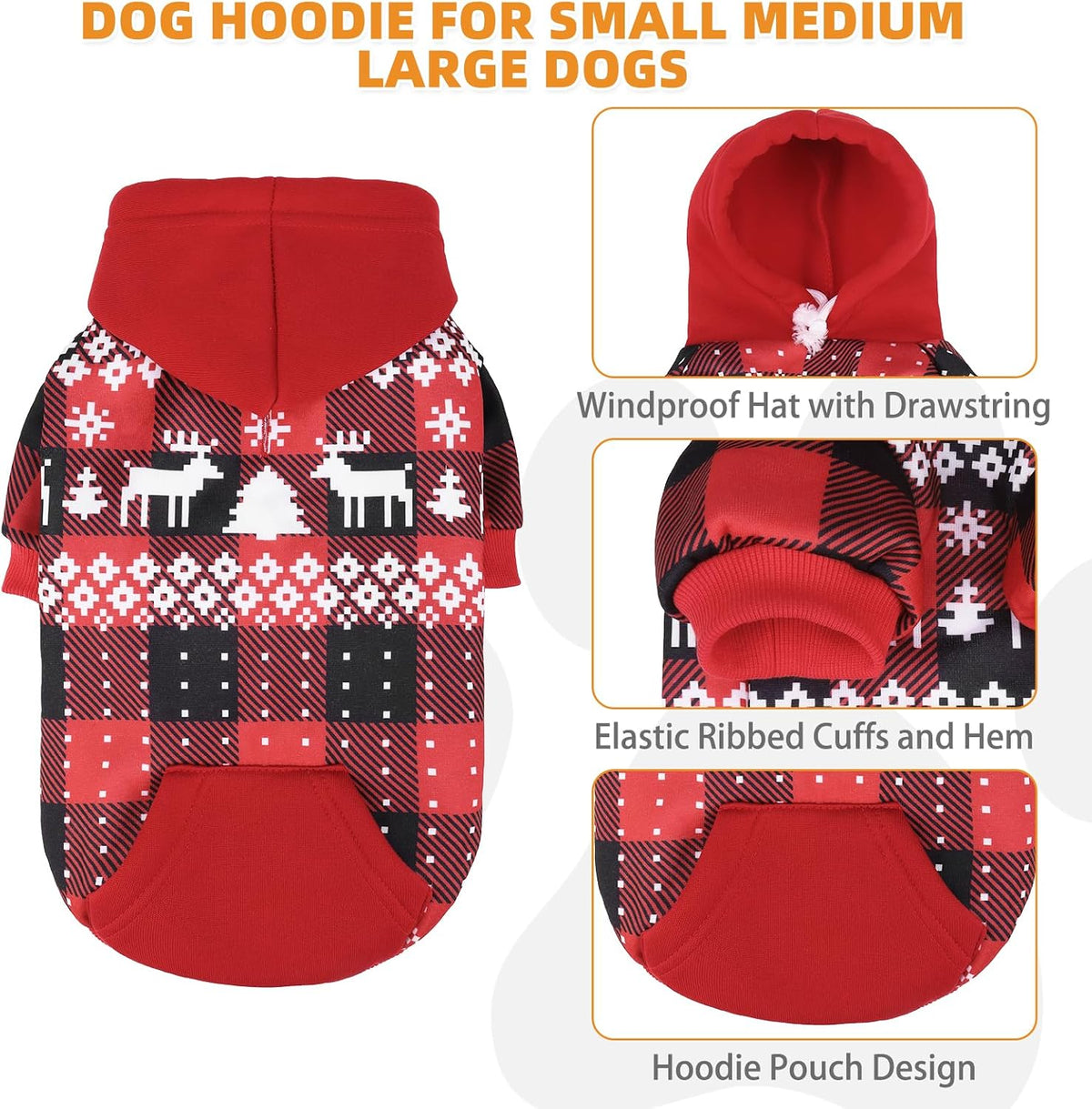 Plaid Dog Hoodie Pet Clothes Sweater with Hat and Pocket for Small - Red&Black(Christmas) / Medium (Pack of 1) - image 2