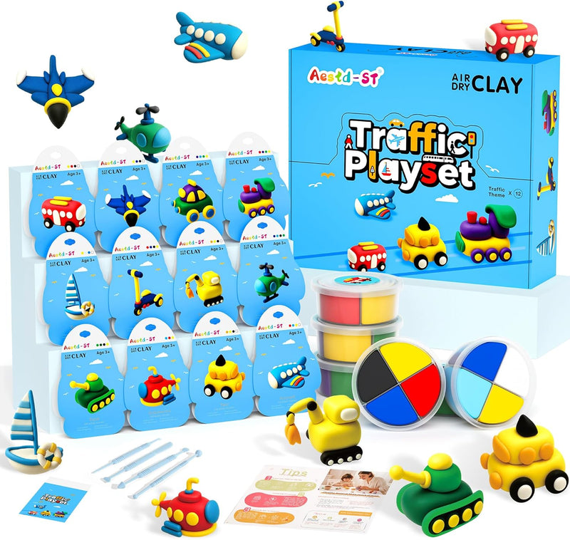 Aestd-ST Air Dry Clay Kit, Animal Theme, Modeling Clay for Kids - Traffic Playset