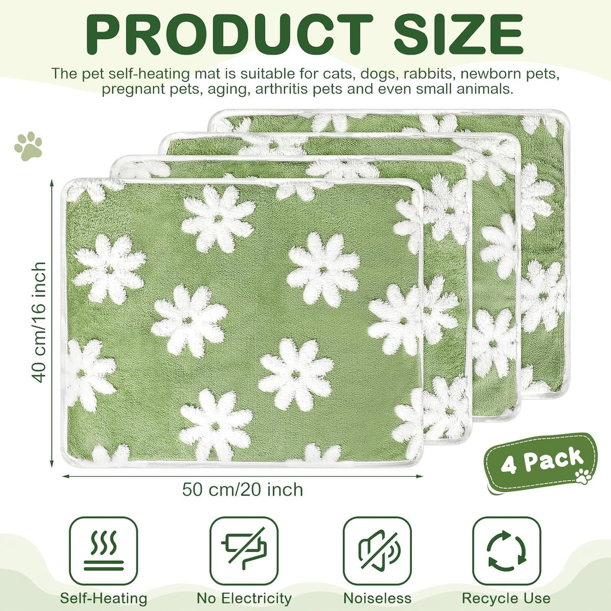 4 Pack Self Heating Cat Pad Self Warming Dog Mat, Heart - Flowers / 16 x 20 Inches - image 2