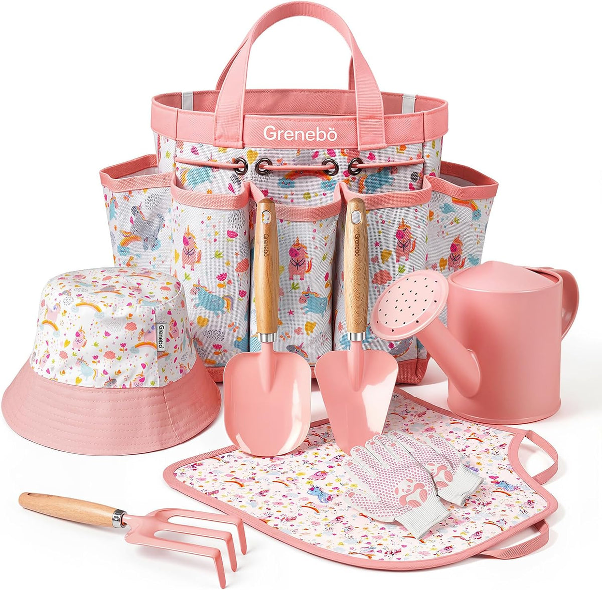 Grenebo 8-Piece Kids Gardening Set with Garden Tools for Kids - C-pink