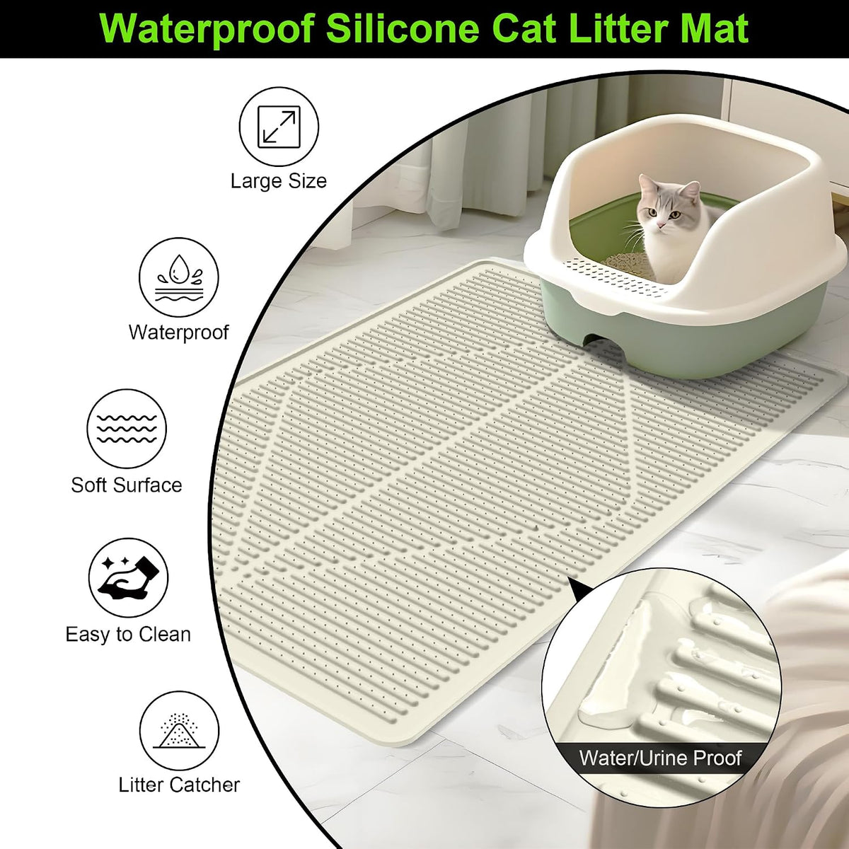 Rubber Cat Litter Mat Litter Box Mat - Pearl / XXL-38" x 25" Thickened - image 2