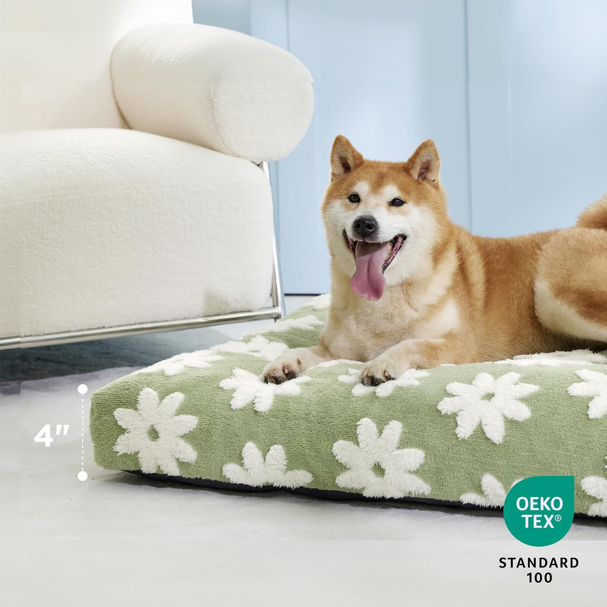 LE SURE Cute Aesthetic Dog Bed for Crate - 30.0"L x 20.0"W x 4.0"Th / Green Checkered - image 2