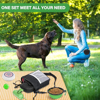Dog Treat Pouch Pet Training Kit - Silicone Treat Bag Magnetic Closure, Puppy Training Clicker, Dog Whistle, Dog Water Bowls, Poop Bags & Holder, 4 Ways to Wear Walking Fanny Pack - Orange