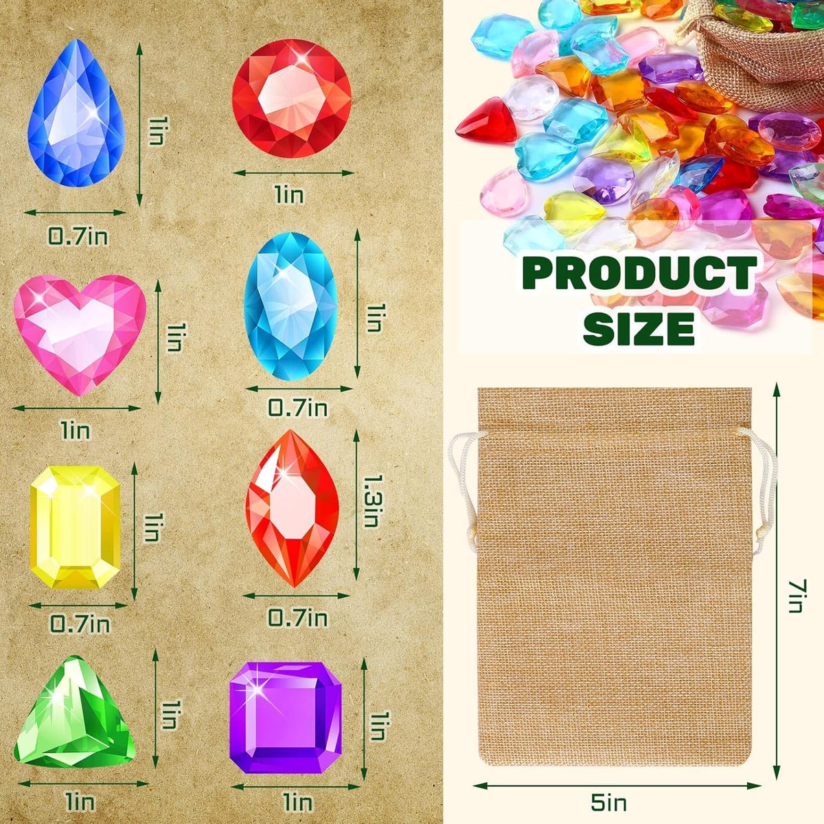 MARFOREVER 150 colorful acrylic pirate treasure gems with gunny bag - view 8