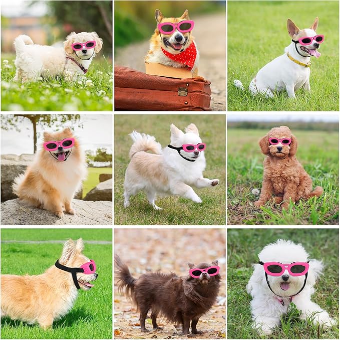 Dog Sunglasses Small Breed, Small Dog Goggles with Adjustable Straps, UV/Wind/Dust/Fog Proof Dog Eye Protection Sunglasses for Outdoor Car Driving Riding, Pink