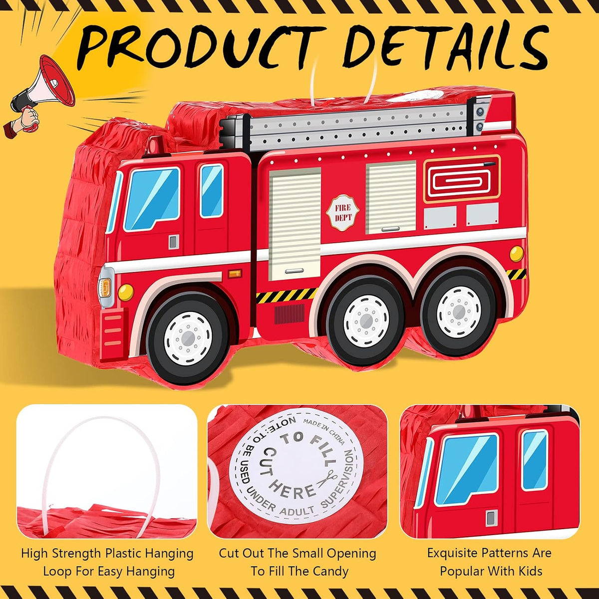 Aoriher Construction Dump Truck Excavator Piñata with Blindfold Bat – Fun for Kids & Family - Firefighter - image 3