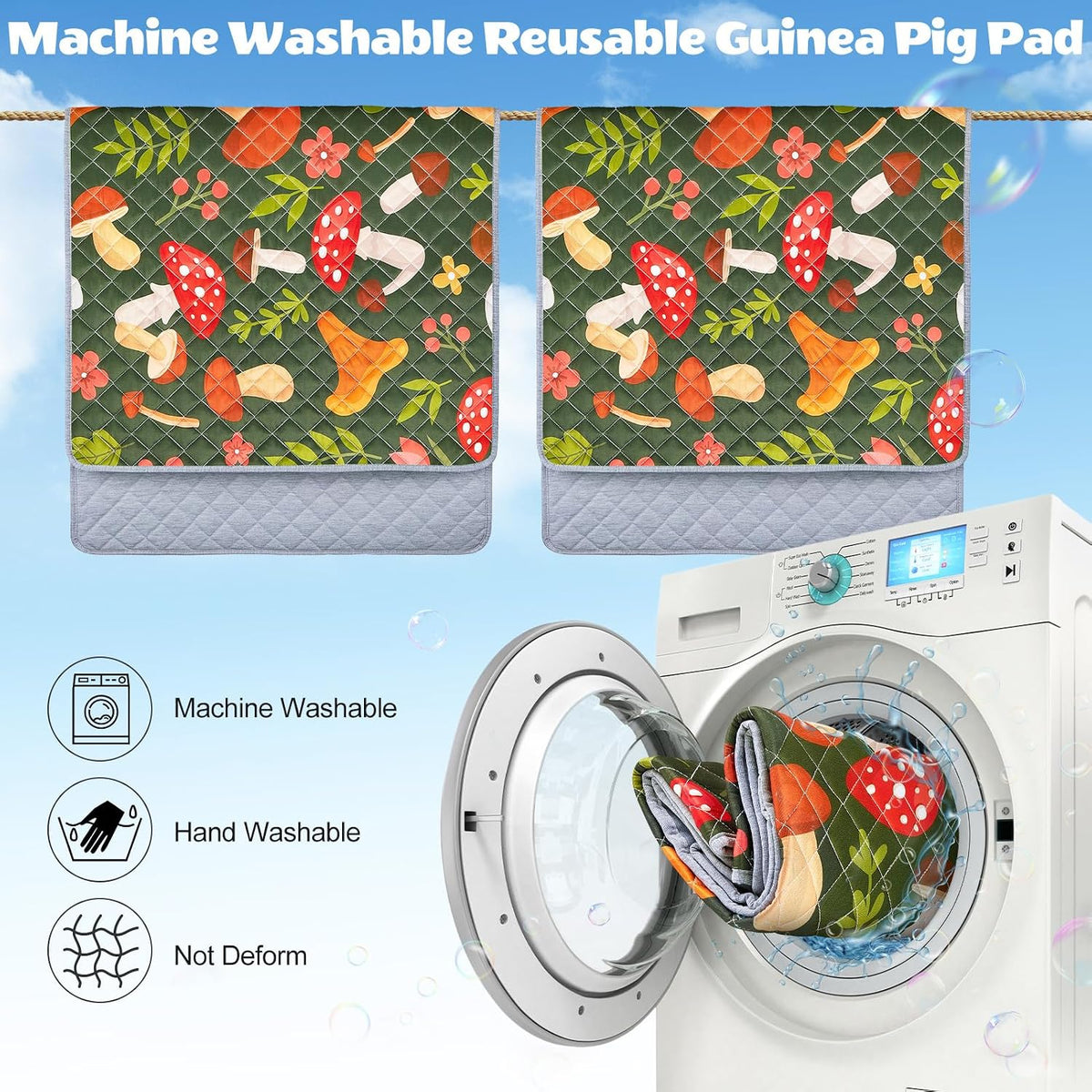 Unicorn Catcher 2 Pack Washable Guinea Pig Cage Liner - Mushrooms / 36X24in - image 4