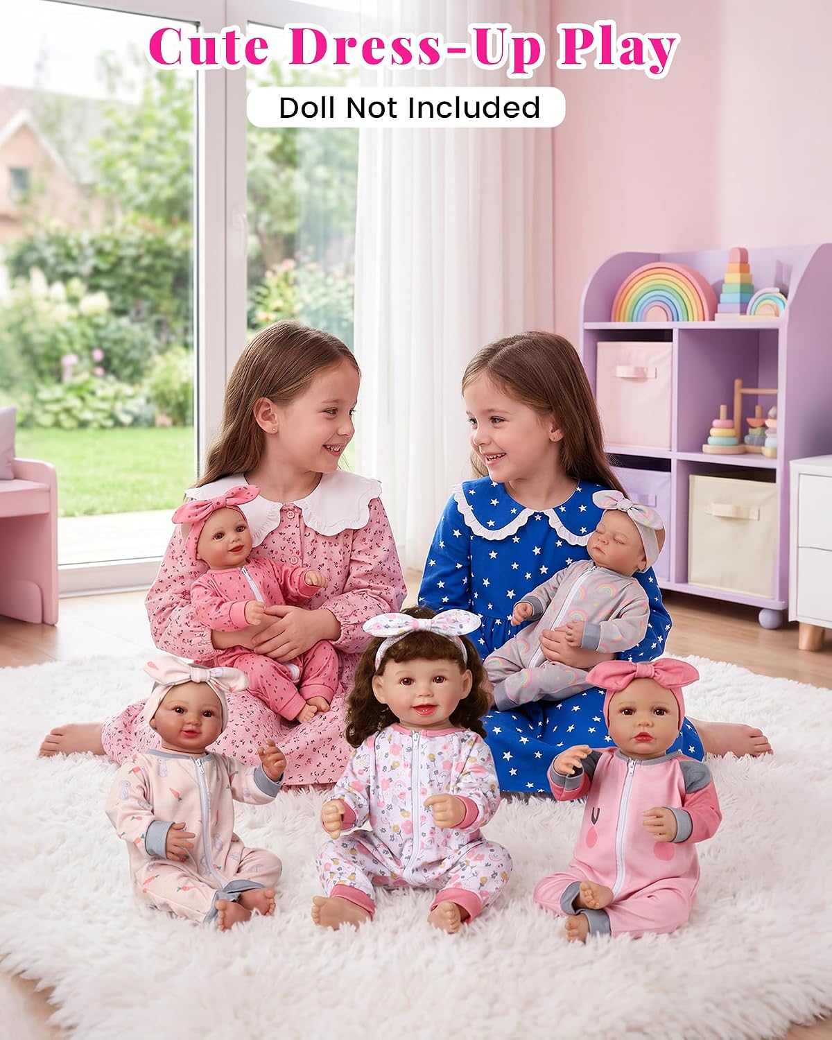 BABESIDE 5 Sets of Reborn Baby Doll Clothes, Headbands for 17 - Pink - image 4