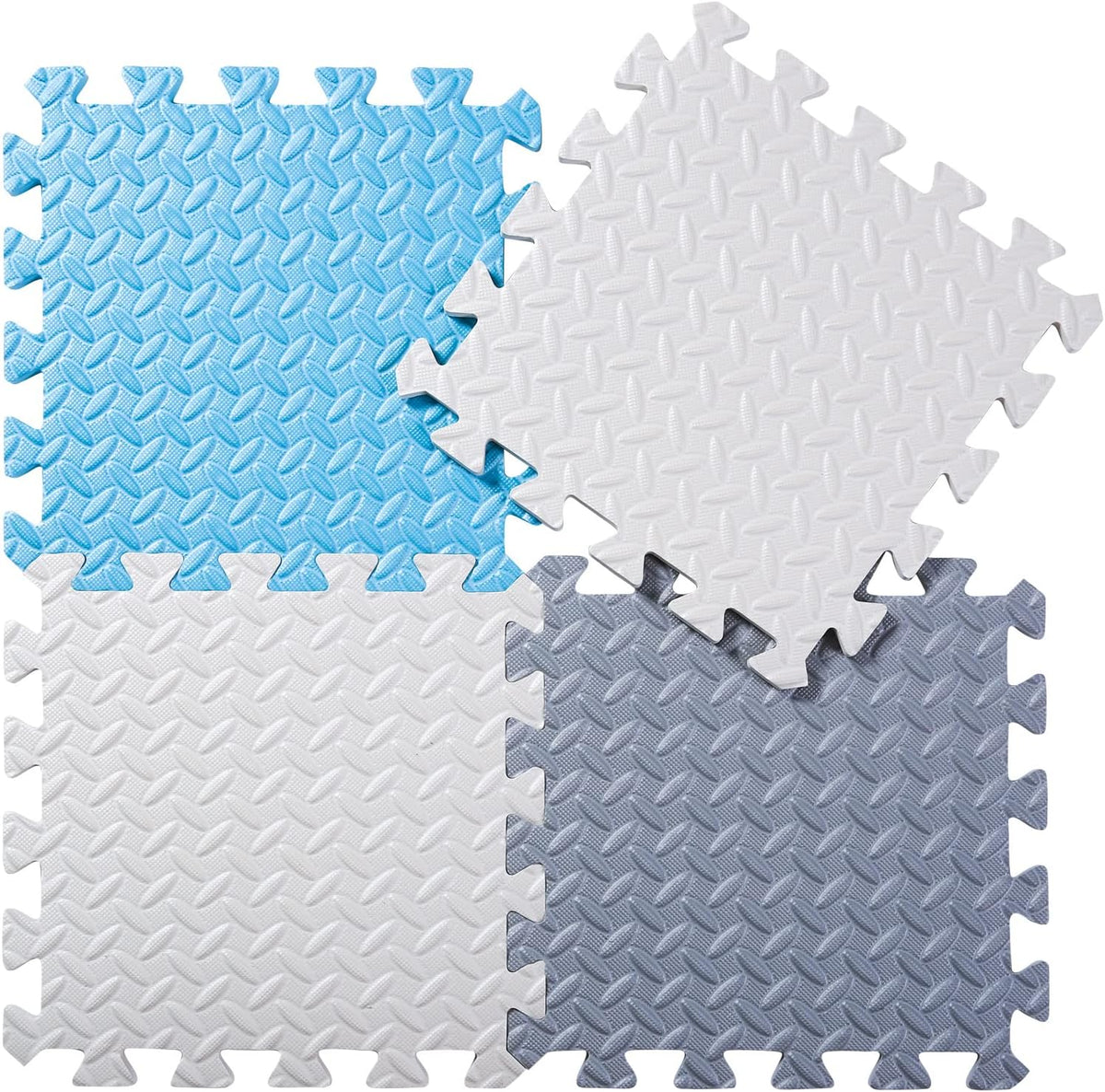 16 Tiles Foam Play Mat, Soft & Safe EVA Foam Mats for Floor - White/Gray/Lightblue - image 3