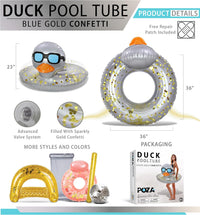 POZA inflatable duck pool float tube with gold confetti, sunglasses and orange beak - view 10