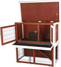 TRIXIE natura Outdoor Rabbit Hutch with Run - 2-Story Rabbit Cage with Non-Slip Ramp - Medium Elevated Small Animal House with Secure Playpen, Hinged Roof & Pull-Out Tray - in Auburn/White