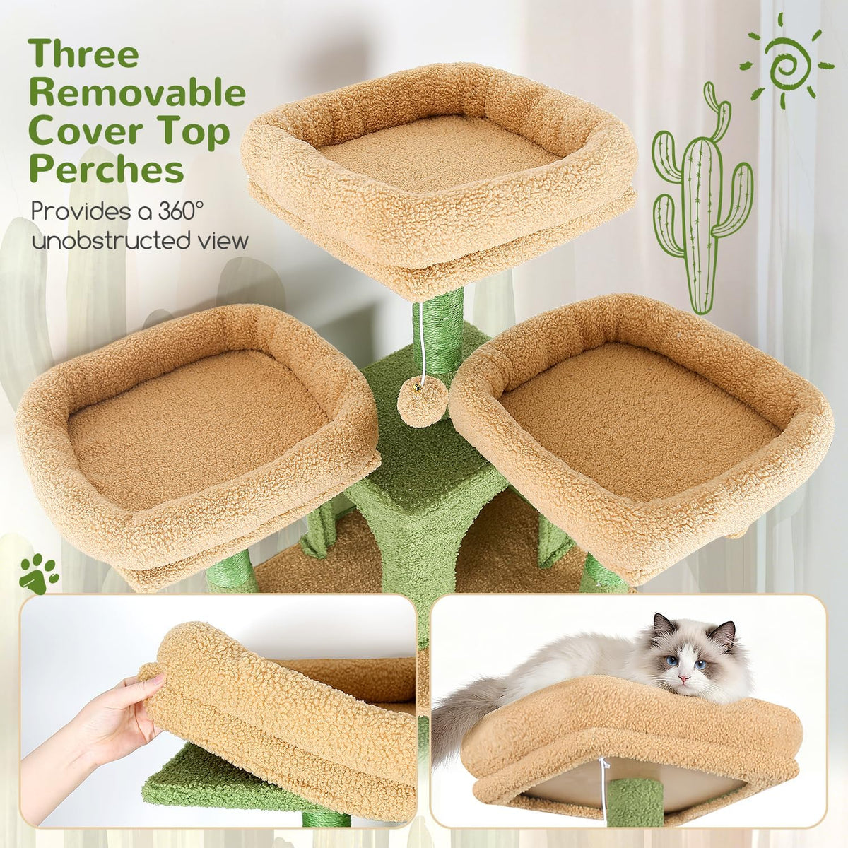 Globlazer Cat Tree Tower for Multiple Adult Cats, F82 - 82 inch / Green - image 3