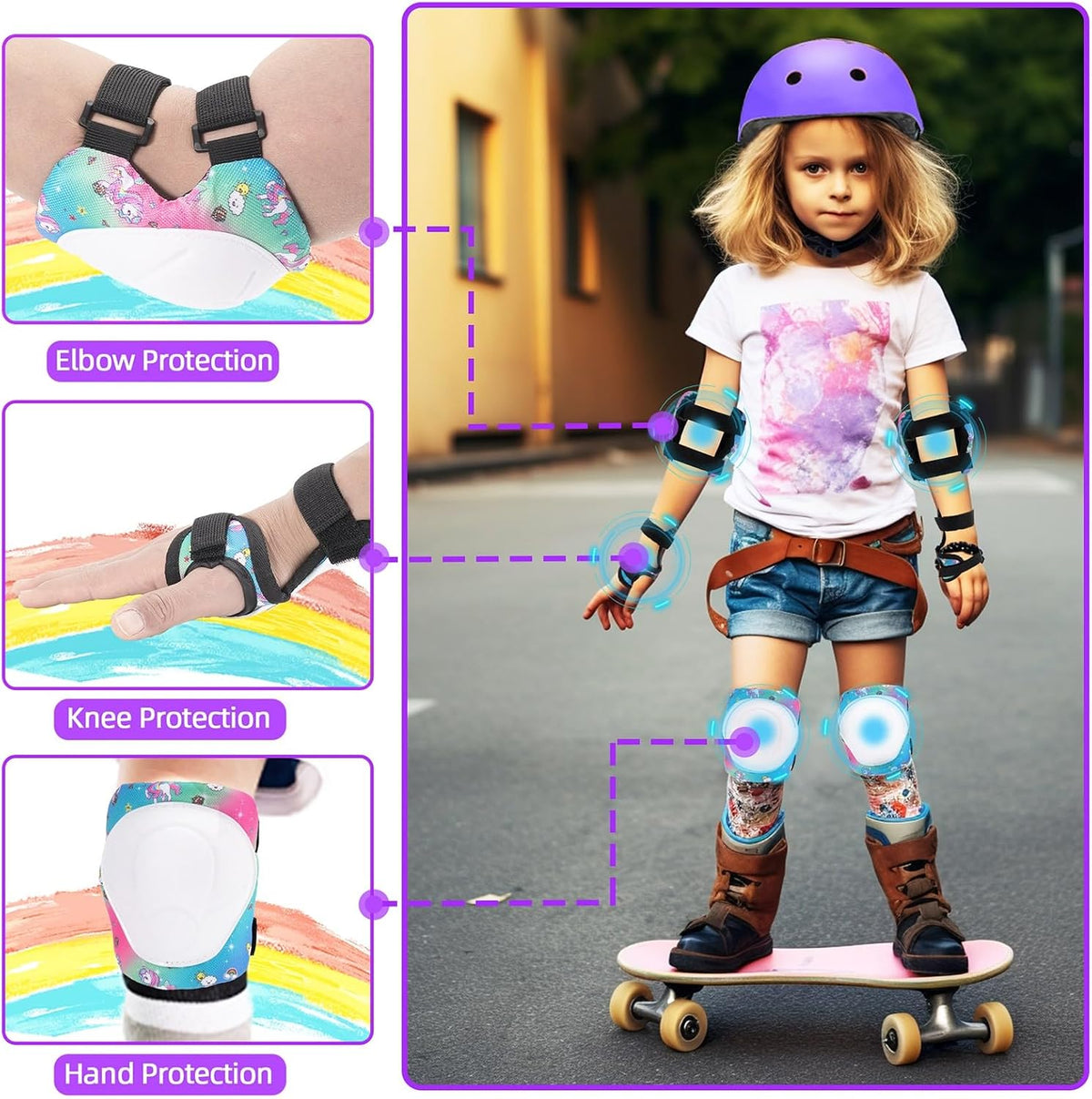 Toddler Kids Bike Helmet Set with Knee Elbow Pads - Pinkbluegreen/Colorful / Medium: 21.7"-22.8"/55-58cm - image 2