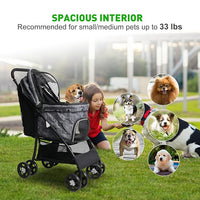 Lightweight Pet Stroller for Small/Medium Dogs and Cats - Foldable Travel Carriage with Storage Basket, Breathable Mesh & 4 Wheels - Up to 33 lbs – Black