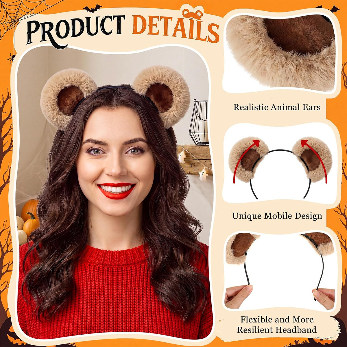 WILLBOND 3-pack plush cow ears headbands with horns for costumes - view 24