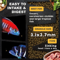 Royal Cichlid Premium Sinking Fish Food, Wild Sword Prawns, All Natural Ingredients, Carnivore Pellets for Large Tropical Fish, 16 oz