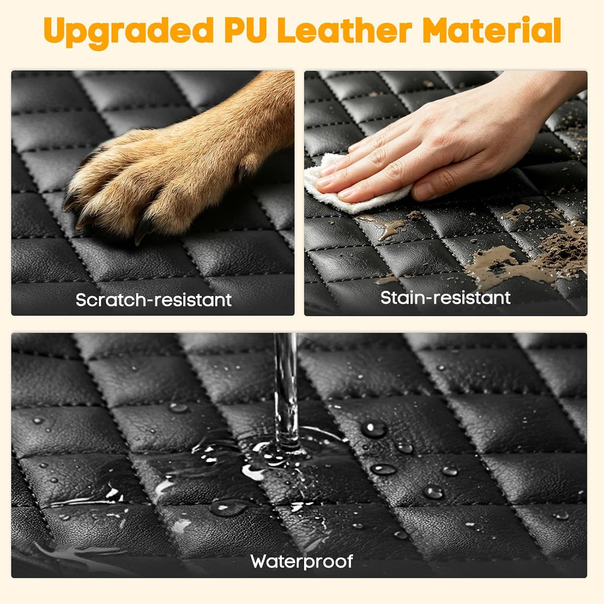 Waterproof Scratchproof Pet Bench Seat Covers for Cars, SUVs – Essentials for Dogs - black-PU Leather / Medium-52"W - image 2
