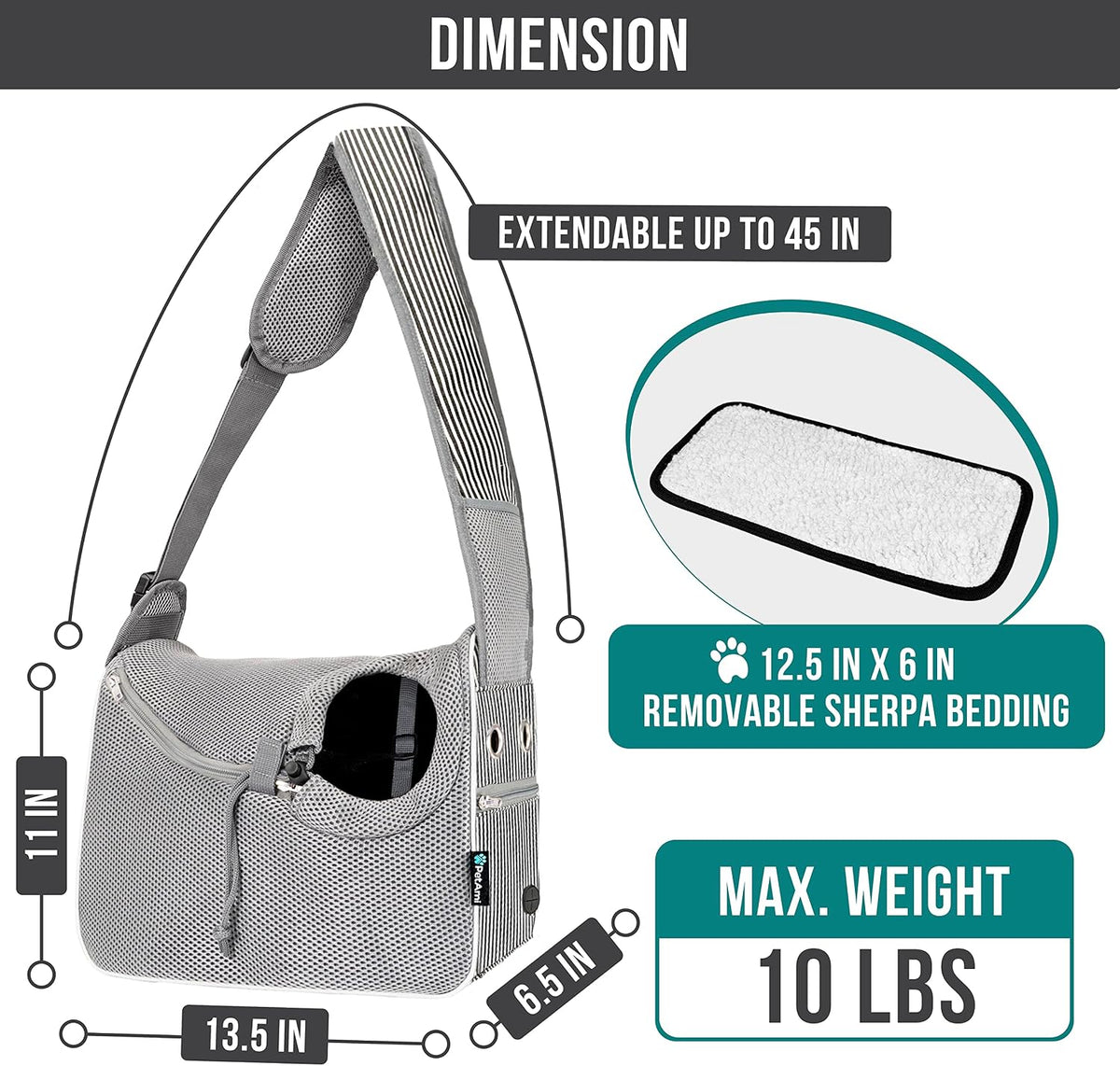 PetAmi Dog Sling Carrier for Small Dog - Stripe Black - image 2
