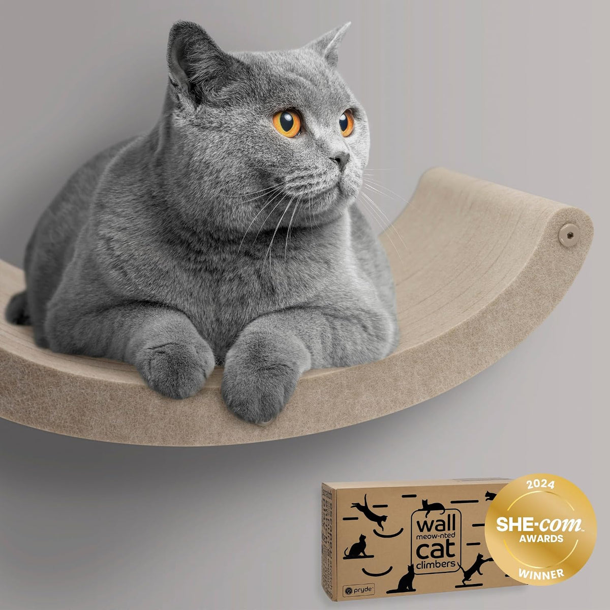 Cat Wall Shelves Set, Indoor & Outdoor by Pryde Pets - Oatmeal / 1 Curved Cat Climber